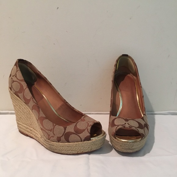 Coach Shoes - Coach Signature Canvas Espadrille Wedge Shoes